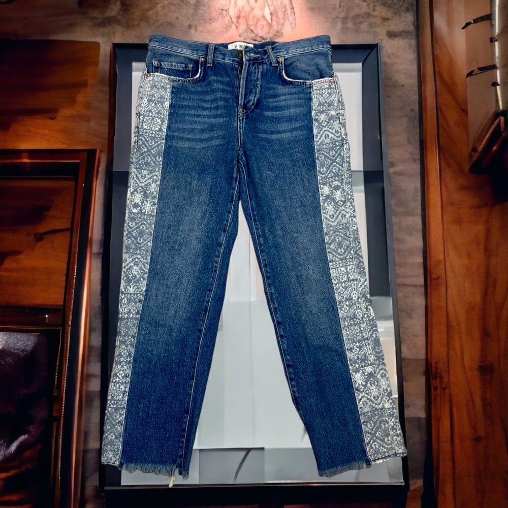 We the Free Aztec Side Panel Cropped Boyfriend Jeans Raw Hem  26 Waist  - N268 - Picture 7 of 8